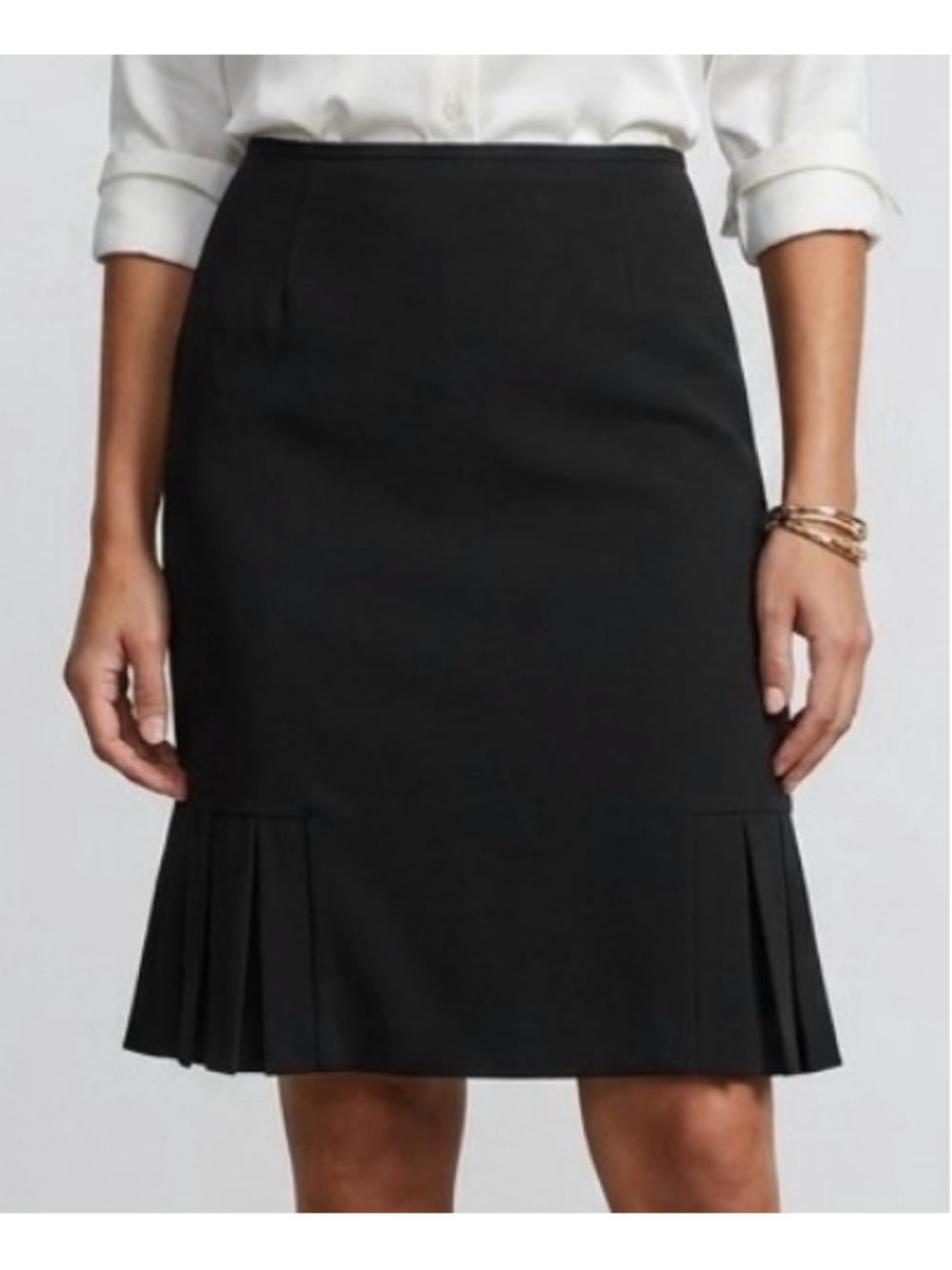 Kasper Black Pleated Hem Pencil Skirt Knee Length Workwear Business Size 8. 2095